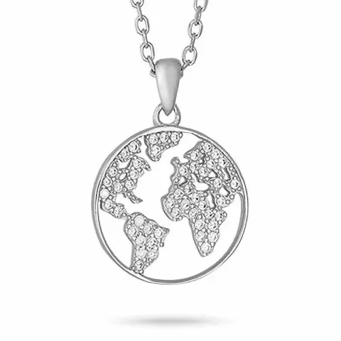 15 mm joanli nor runda hängen med kedja i rhodinerat silver vit zirkon