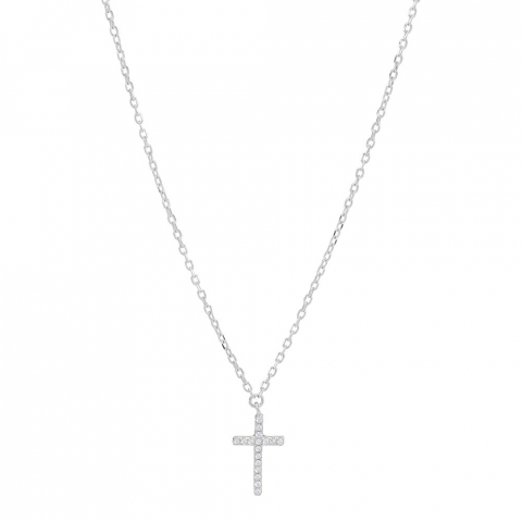 NORDAHL ANDERSEN kors hängen med kedja i rhodinerat silver vit zirkon