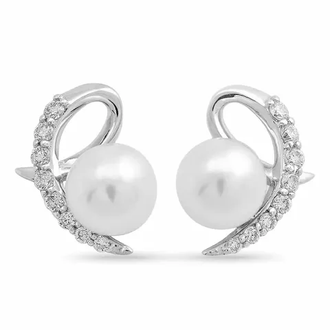 pärla örhängen i 14 karat vitguld med diamant