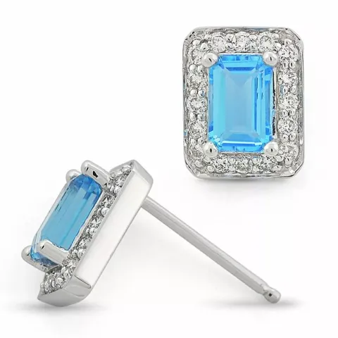 fyrkantigt briljiantöronringar i 14 karat vitguld med diamant och topas