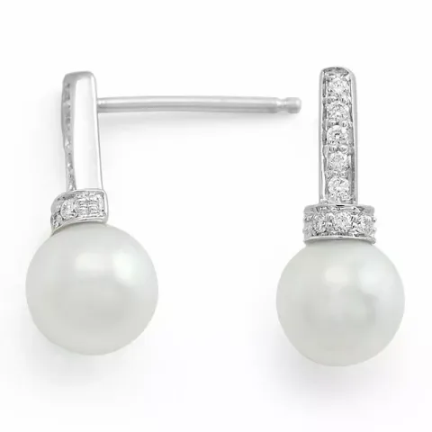 pärla örhängestift i 14 karat vitguld med diamant 