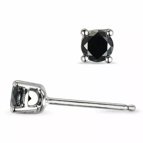 runda svarta diamant solitäreörhängestift i 14 karat vitguld med svart diamant