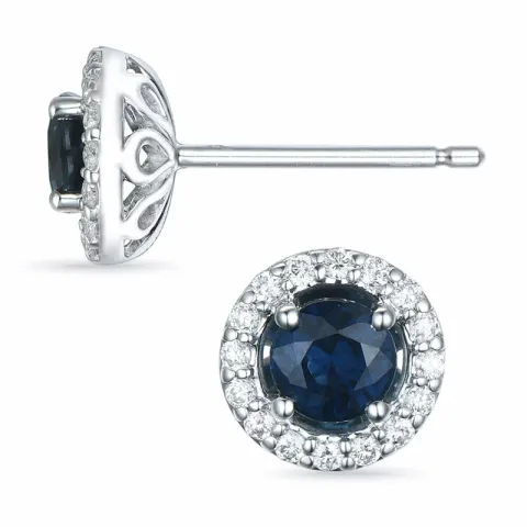 runda safir briljiantöronringar i 14 karat vitguld med diamant och safir