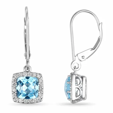 långa blå topas örhängen i 14 karat vitguld med diamant och topas