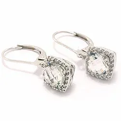 fyrkantigt gröna ametist diamantörhängen i 14 karat vitguld med diamant och ametist