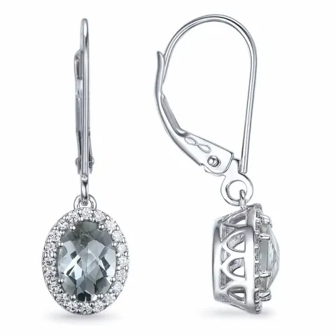 ovala gröna ametist briljiantöronringar i 14 karat vitguld med diamant och ametist