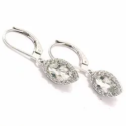 långa ovala ametist örhängen i 14 karat vitguld med diamant och ametist 