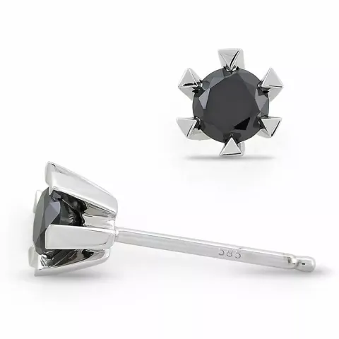 2 x 0,32 ct svarta solitäreörhängestift i 14 karat vitguld med svart diamant