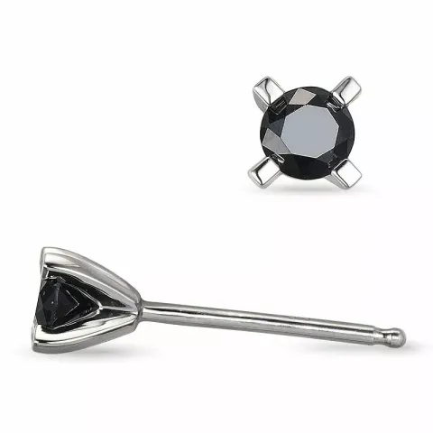 svarta diamant solitäreörhängestift i 14 karat vitguld med svart diamant