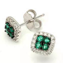 fyrkantigt gröna smaragd örhängen i 14 karat vitguld med diamant och smaragd 