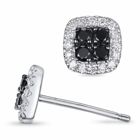 fyrkantigt svarta diamant örhängestift i 14 karat vitguld med diamant och svart diamant