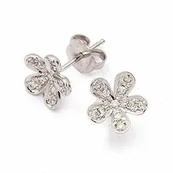 blommor briljiantöronringar i 14 karat vitguld med diamant