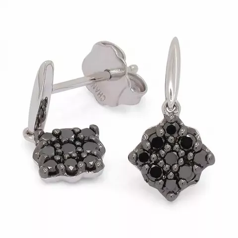 fyrkantigt svarta diamant örhängestift i 14 karat vitguld med diamant 