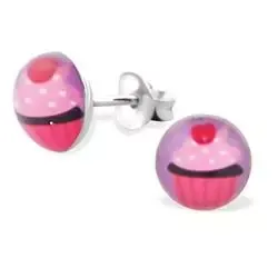 cup cake rosa örhängen i silver