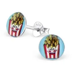 Pommes frites örhängen i silver