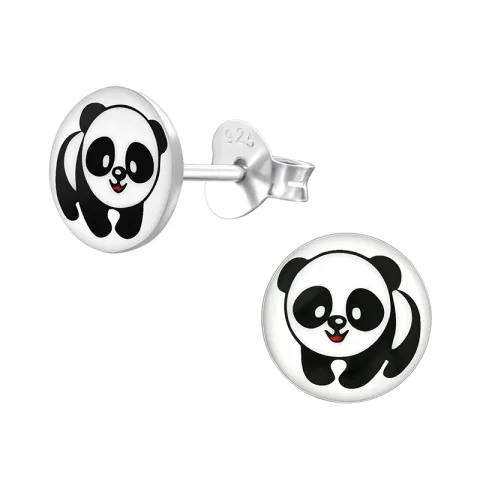 panda örhängestift i silver