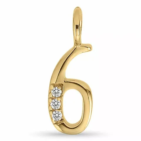 Aagaard siffran 6 hängen i förgyllt silver vit zirkon