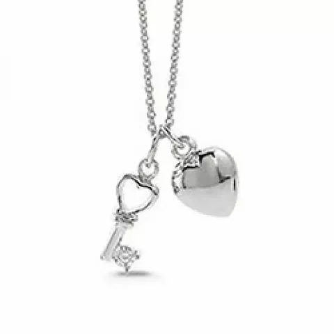 Aagaard hjärta och nyckel halskedja med berlocker i rhodinerat silver vit zirkon