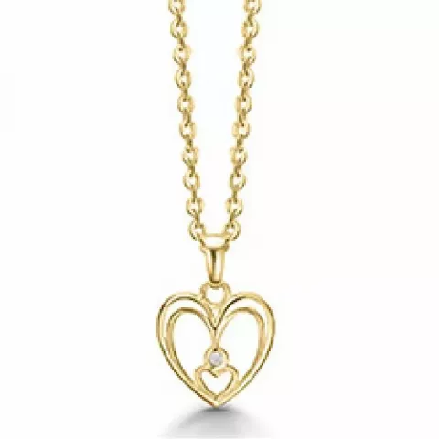 Aagaard hjärta hängen med halskedja i 8 karat guld med förgyllt silver vit diamant