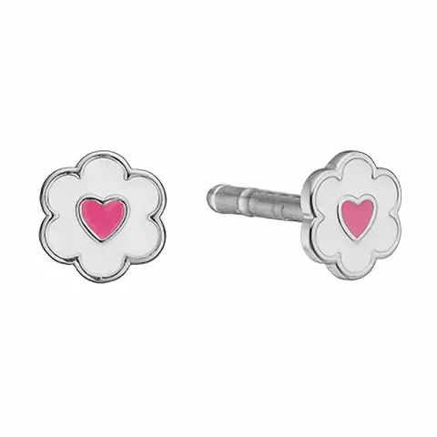 Aagaard blomma örhängen i silver vit emalj rosa emalj