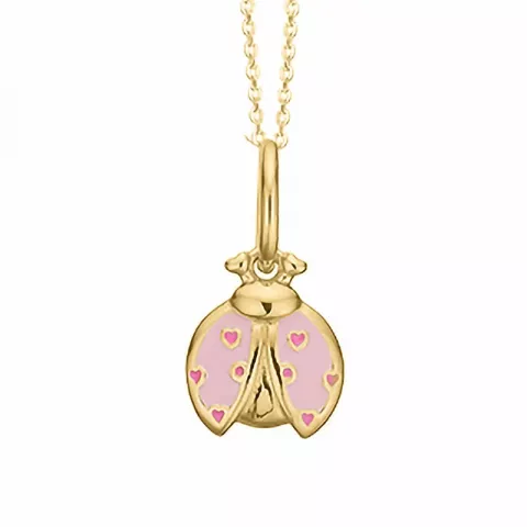 Aagaard nyckelpiga hängen med halskedja i förgyllt silver rosa emalj rosa emalj