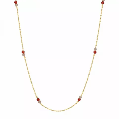 Aagaard halsband i förgyllt silver röd agat rosa månsten