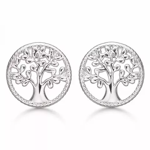 12 mm støvring design livets träd örhängen i rhodinerat silver