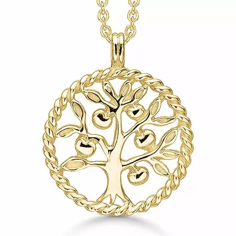20 mm støvring design livets träd halskedja med berlocker i förgyllt silver