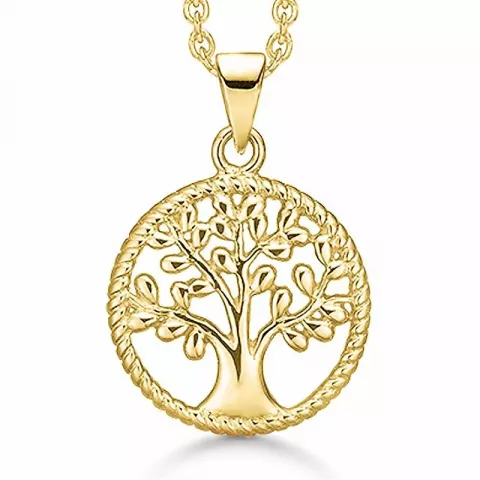 15 mm støvring design livets träd halskedja med berlocker i förgyllt silver
