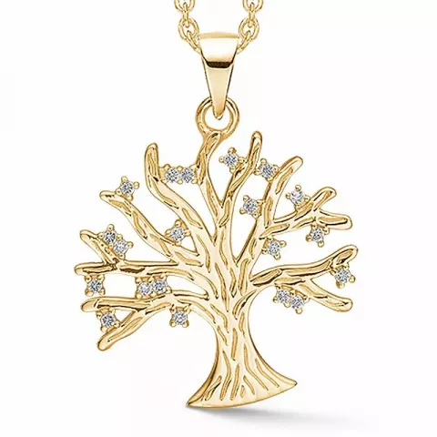20 mm støvring design livets träd zirkon halskedja med berlocker i förgyllt silver vit zirkon