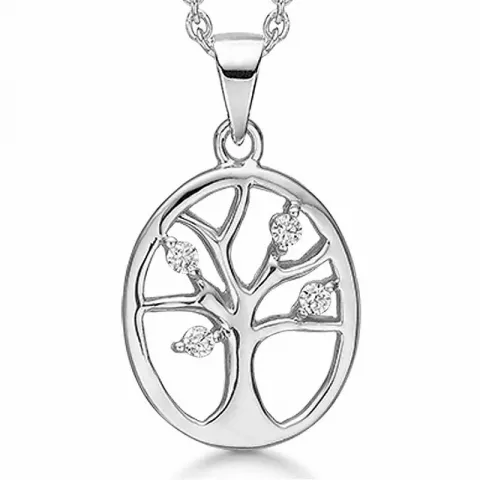 13 mm støvring design livets träd zirkon halskedja med berlocker i silver vita zirkoner