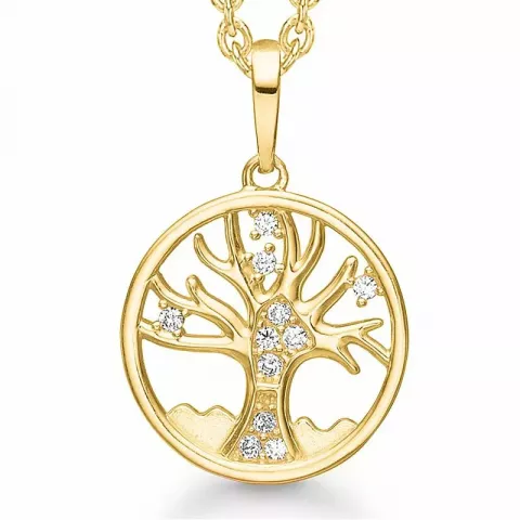 12 mm livets träd zirkon ankerhalskedja i förgyllt silver med hängen i 8 karat guld
