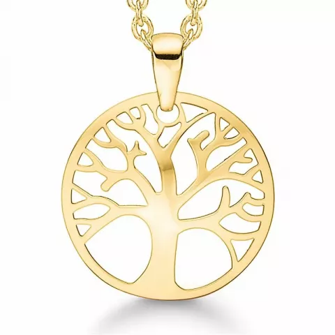 14 mm livets träd ankerhalskedja i förgyllt silver med hängen i 8 karat guld