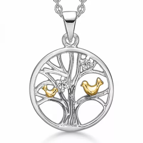 19 mm støvring design livets träd zirkon halskedja med berlocker i silver med förgyllt silver vita zirkoner