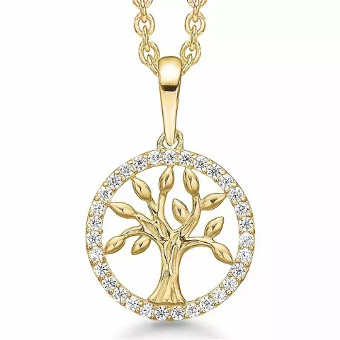 11 mm Støvring Design livets träd zirkon hängen i 8 karat guld med forgylld silverhalskedja