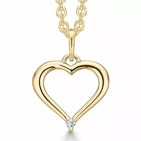 Støvring Design hjärta diamant hängen i 14 karat guld med forgylld silverhalskedja vit diamant