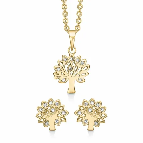 Støvring Design enhörning set med örhängen och halsband i förgyllt silver vit zirkon