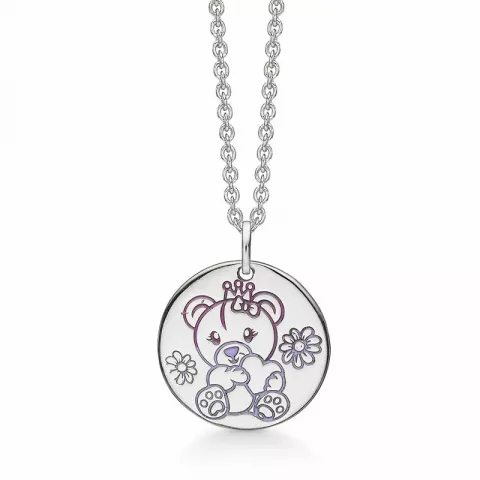 Støvring Design nalle halskedja med berlocker i silver rosa emalj