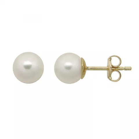 7 mm Støvring Design runda vita pärla örhängen i 8 karat guld