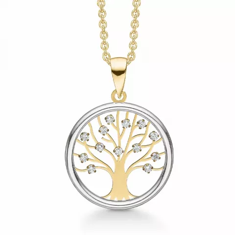 Støvring Design livets träd halskedja med berlocker i 8 karat guld med forgylld silverhalskedja vit zirkon