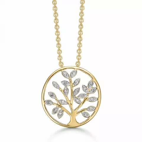 Støvring Design livets träd halskedja med berlocker i 14 karat guld med forgylld silverhalskedja vit diamant