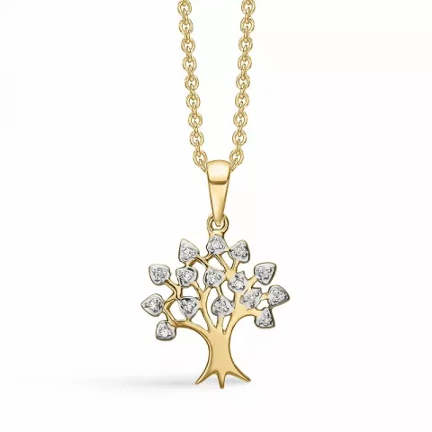 Støvring Design livets träd halskedja med berlocker i 14 karat guld vit diamant