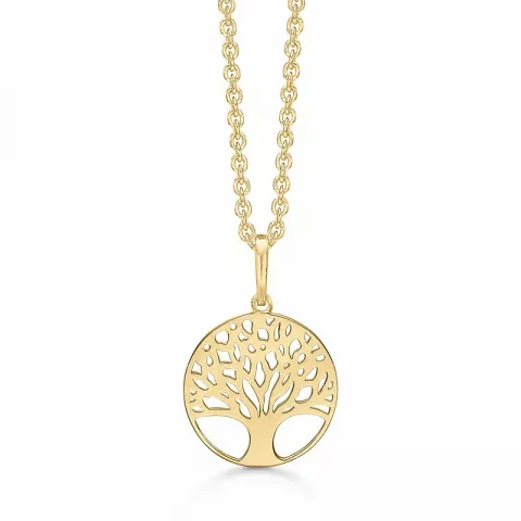 14 mm Støvring Design livets träd halskedja med berlocker i 14 karat guld med forgylld silverhalskedja