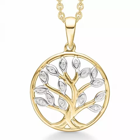 Støvring Design livets träd zirkon halskedja med berlocker i 8 karat guld vit zirkon