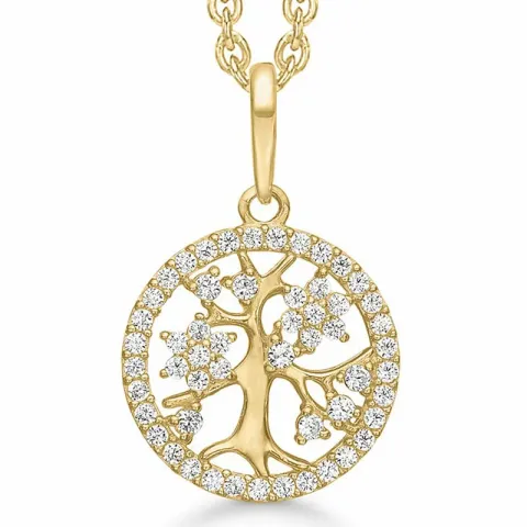 Støvring Design livets träd halskedja med berlocker i 8 karat guld med forgylld silverhalskedja vit zirkon