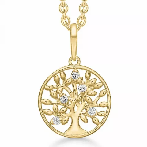 11 mm Støvring Design livets träd halskedja med berlocker i 8 karat guld vit zirkon