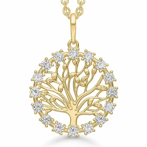 Støvring Design livets träd zirkon halskedja med berlocker i 8 karat guld vit zirkon