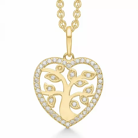 Støvring Design livets träd zirkon halskedja med berlocker i 8 karat guld med forgylld silverhalskedja vit zirkon