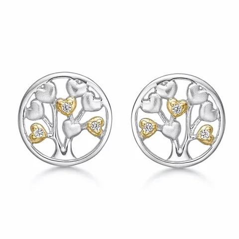 12 mm Støvring Design livets träd zirkon örhängen i förgyllt silver med rhodinerat silver vit zirkon