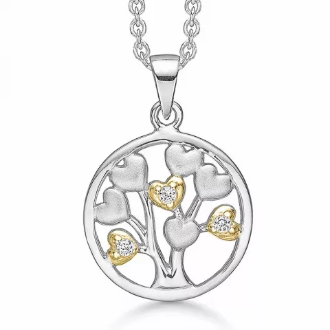 15 mm Støvring Design livets träd halskedja med berlocker i rhodinerat silver med förgyllt silver vit zirkon